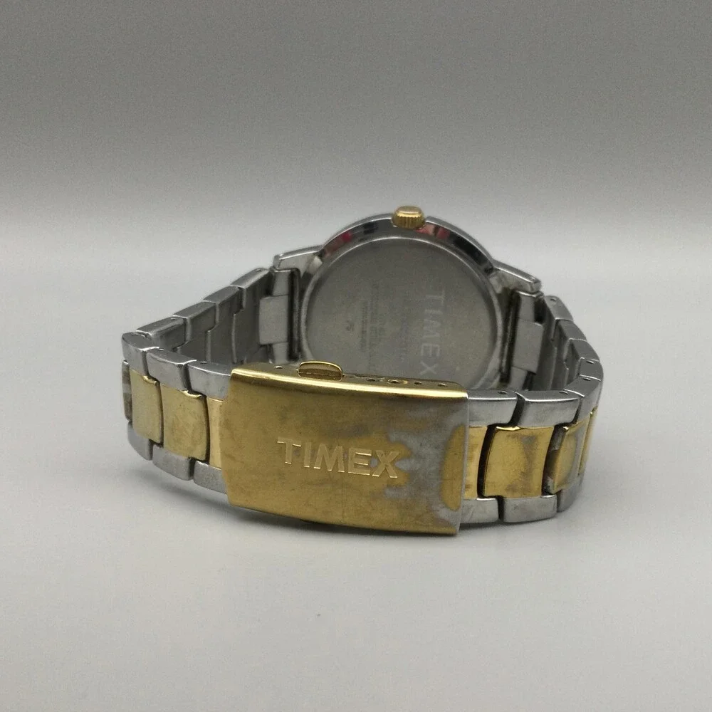 Timex Retrograde Mens Watch 43mm Black Dial Two Tone Day Date New Battery 8.25